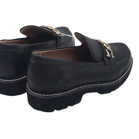 BCBG black Lug sole Loafers Vegan Leather with Gold Chain detail NWOT size 8 - Picture 10 of 16